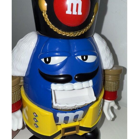 M&M Candy Dispenser Nutcracker Blue Yellow Holiday Limited Edition Toy Soldier - Picture 2 of 4